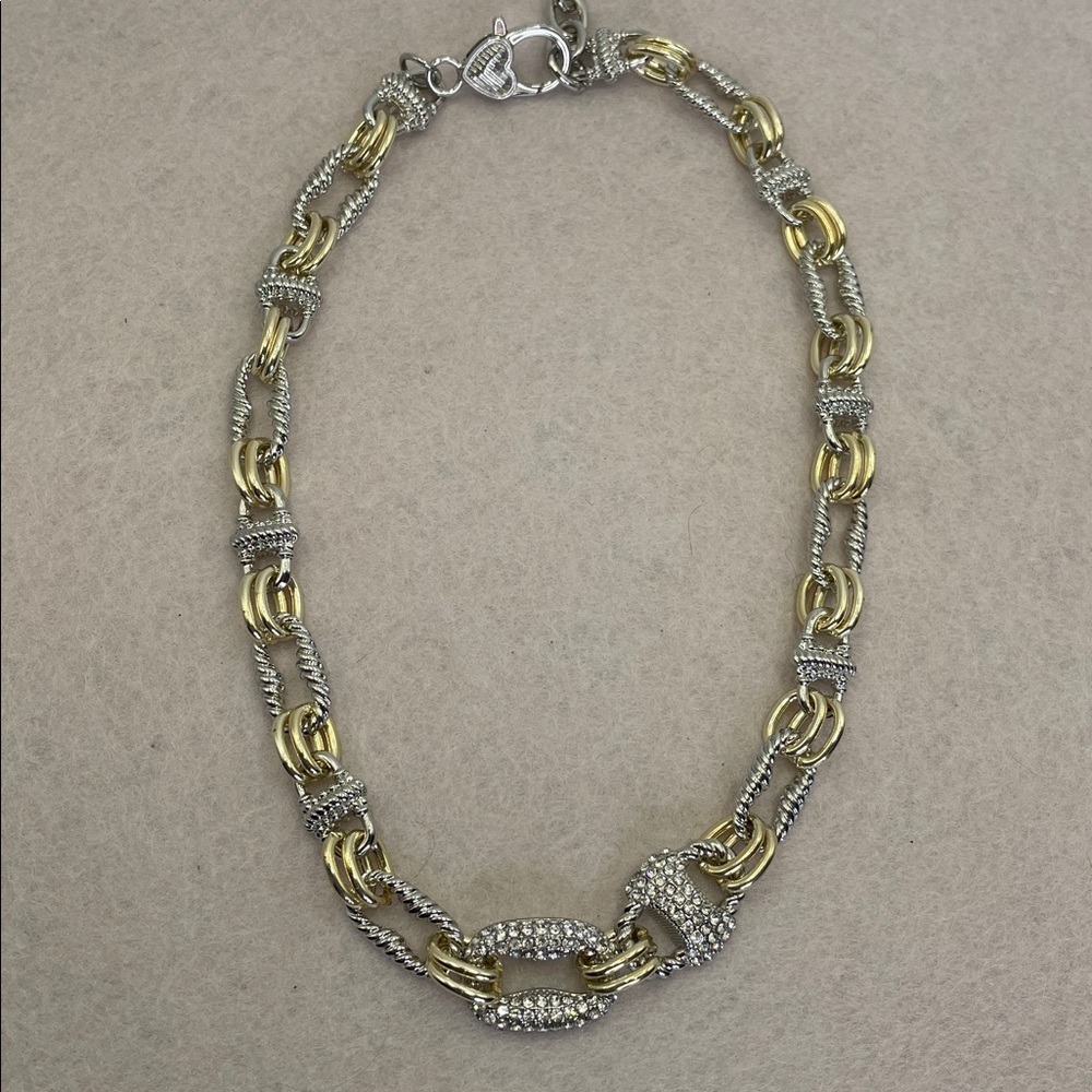 Stella Rose London Two-Tone Pavé Link Necklace 17” + 2” Extender NWT